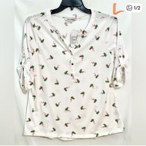 White Flamingo Print Top